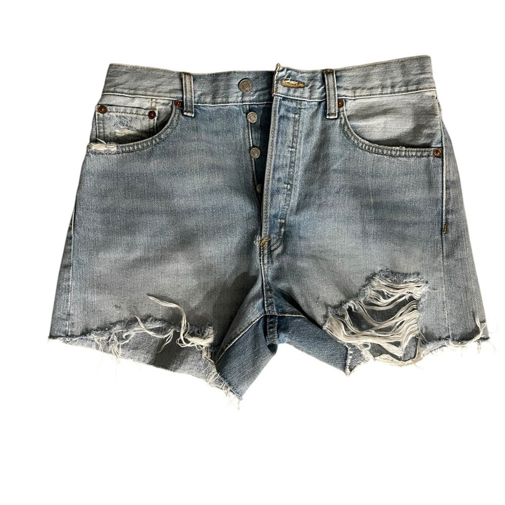Re/Done Light Blue Distressed Shorts
